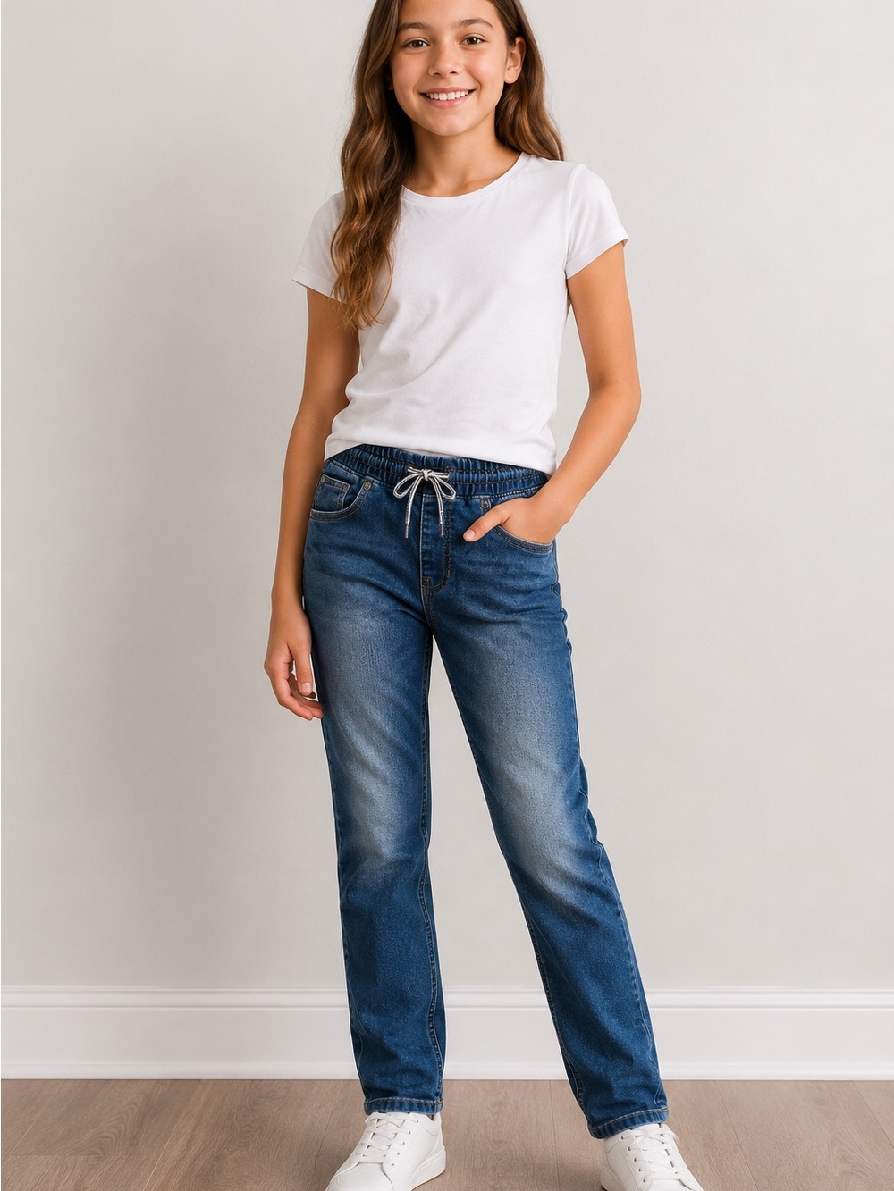 Hollywood Girls Jeans Size M 10/12 Pull On Drawstring Denim